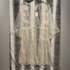 LC Lauren Conrad Ivory Lace Duster Kimono ONE SIZE